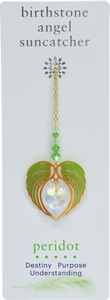 Carded Angel Wing Heart Suncatcher, Peridot