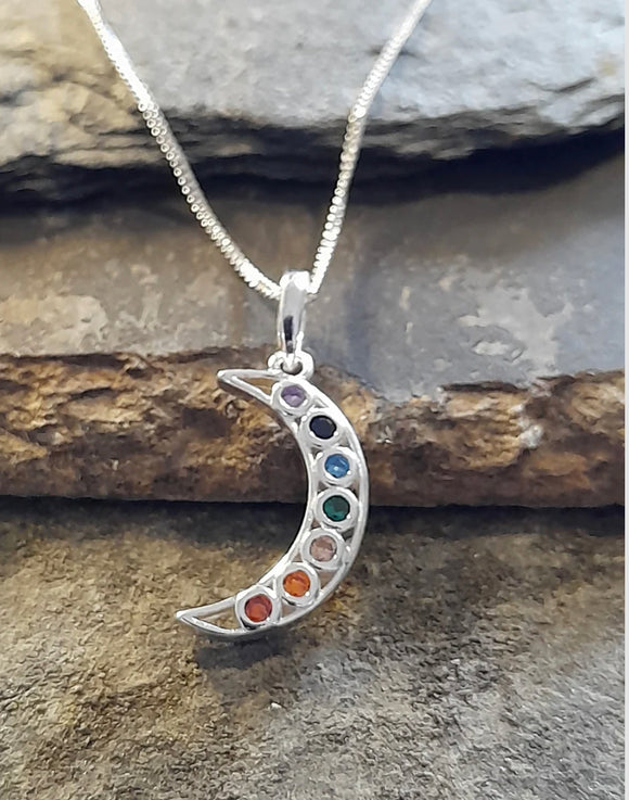 Coloured Cubic Zirconia Moon Pendant 16mm