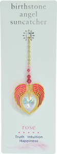 Carded Angel Wing Heart Suncatcher, Rose