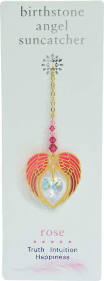 Carded Angel Wing Heart Suncatcher, Rose