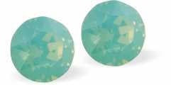 Austrian Crystal Round Raindrop Stud Earrings in Light Green Pacific Opal, Sterling Silver Earwires