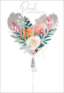 Card, Pearl Anniversary - Floral Heart