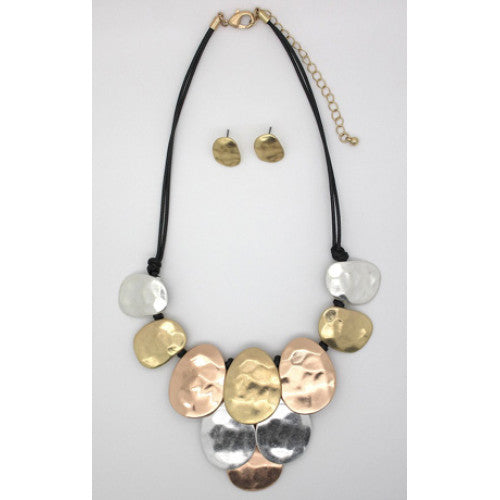 Brushed, Hammered Metal Necklace - Silver/Gold/Rose Gold