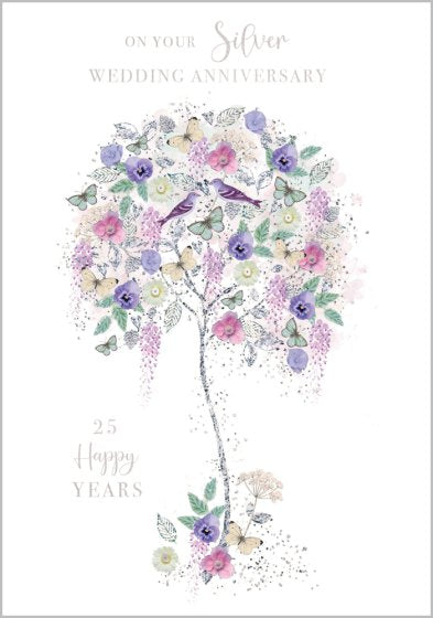 Silver Wedding Anniversary Tree Card