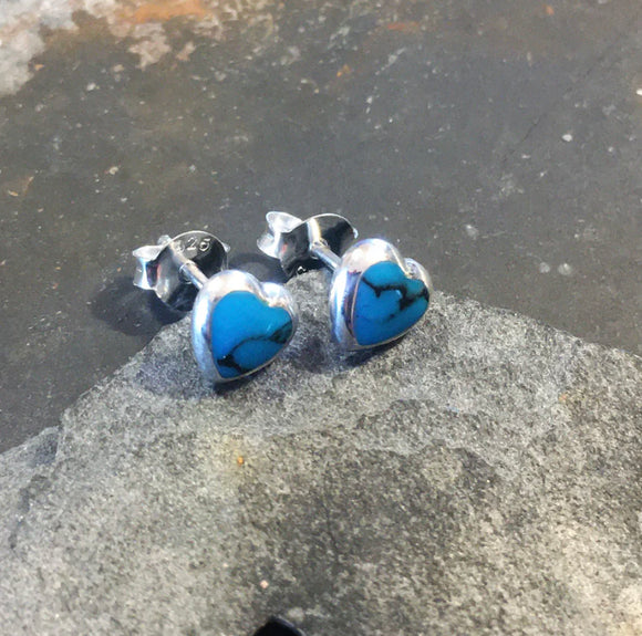 Blue TQ Heart Stud