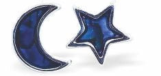 Paua Shell Moon & Star Stud Earrings, Rhodium Plated