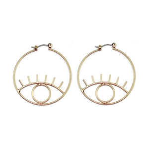 Eyes Round Circle Brass Earrings - Gold