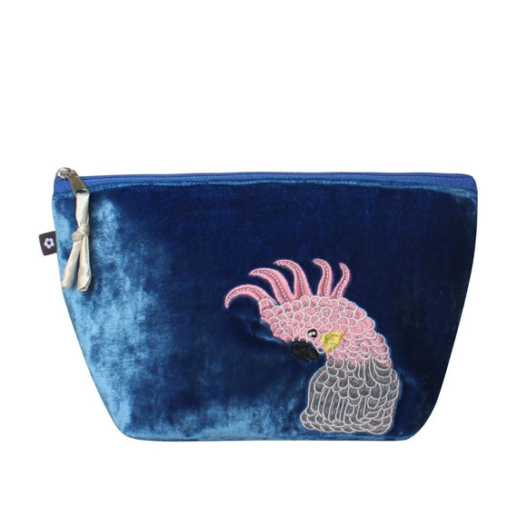 Blue Parrot Velvet Makeup Bag