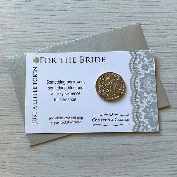 Carded Bridal Charm, Lucky Sixpence
