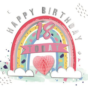 Card, 18TH Birthday Fanfare With Foldout Honeycomb Heart