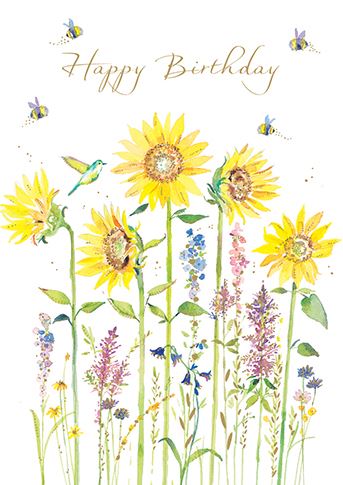 Card, Happy Birthday, Sunflowers & Wild Flowers