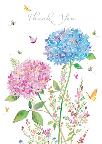 Card, Thank You, Pink And Blue Hydrangeas