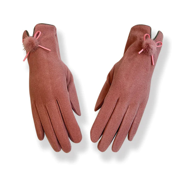 Plain Light Pink Gloves With Pom Pom