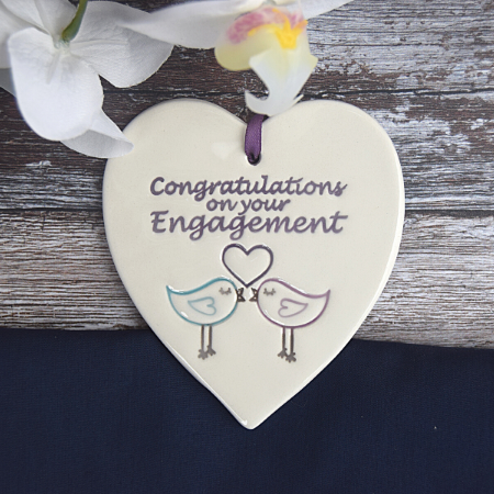 Engagement Lovebirds Ceramic Heart