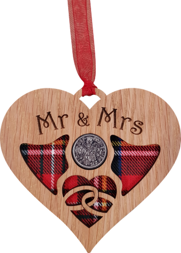 Mr & Mrs Wedding Day Heart Lucky Sixpence