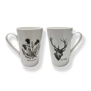 Stag & Thistle Set Of 2 Bone China Mugs