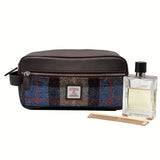 Harris Tweed Wash Bag, Blue/Brown Check