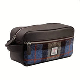 Harris Tweed Wash Bag, Blue/Brown Check