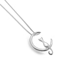 Origins Cat On Moon Sterling Silver Pendant