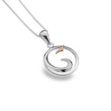 Sterling Silver Pendant, Wave, Bird, Rose Gold