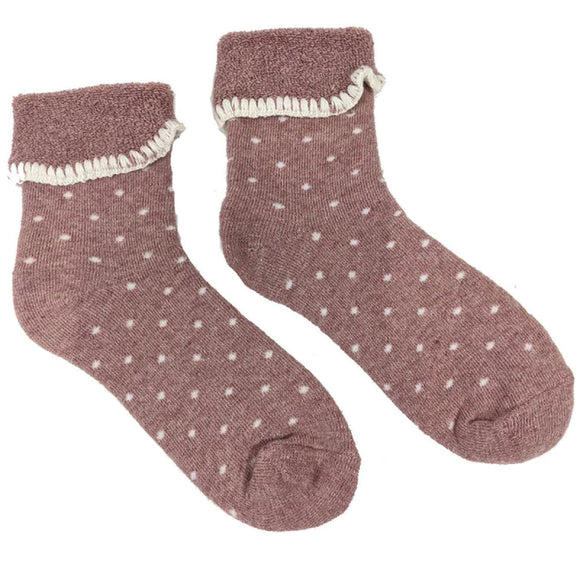 Pink Cuffed Socks With Cream Dots