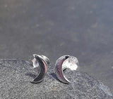Sterling Silver Moon Stud Earrings, 7mm