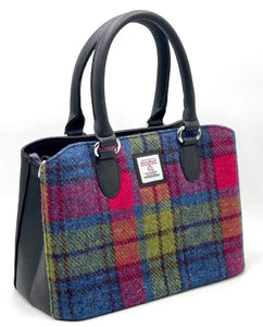 Top Handle Bag, Blue/Pink Check