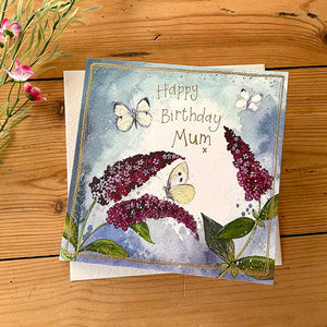 Happy Birthday Mum Butterflies and Buddleia Card