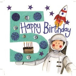 Boy Space 5th Birthday Card