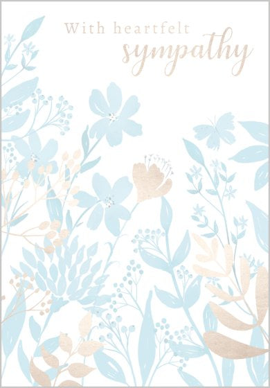 Sympathy Card, Blue Silhouette Flowers
