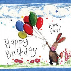 Happy Birthday, Have Fun, Rabbit & Balloons