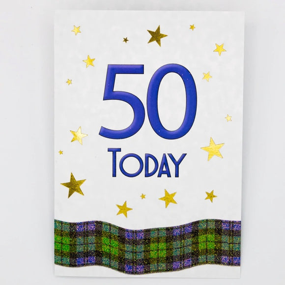 Card Tartan Ribbon 50 Today Blue