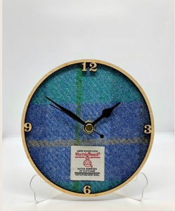 Small Harris Tweed Clock, Aqua/Black