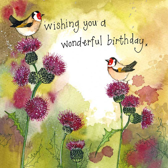 Wonderful Birthday Goldfinches and Thistles Card