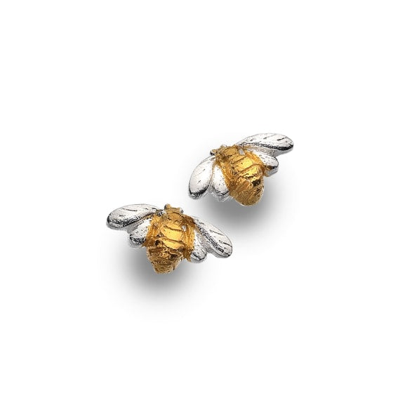 Origins Bee With Gold Body Sterling Silver Stud Earrings