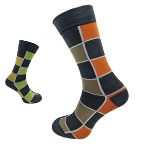 Multi Coloured Chequered Bamboo Socks, Size 7-11