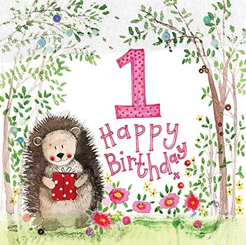 1st Birthday Hedgehog Large Sparkle Card