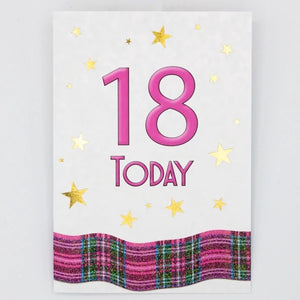 Card Tartan Ribbon 18 Today Pink