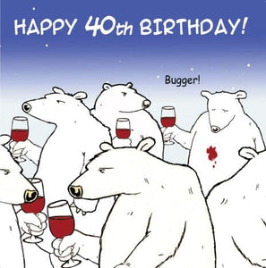 Card: Happy 40th Birthday Polar Bear & Red Wine