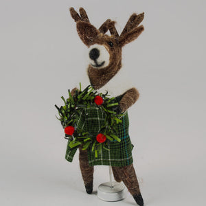 Stag in Green Checked Jacket With Wreath