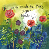 To My Wonderful Wife Birthday Dahlia and Sea Holly Card