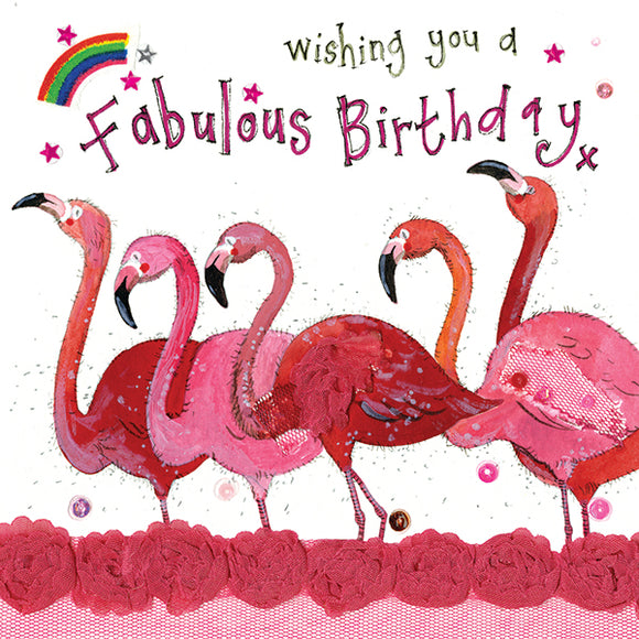 Wishing You A Fabulous Birthday, Pretty Flamingos Sparkle