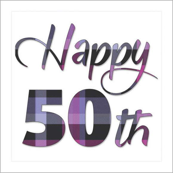 Happy 50th Card (Heather Tartan)