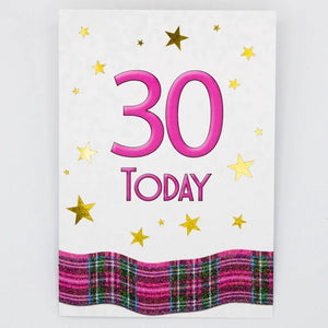Card Tartan Ribbon 30 Today Pink