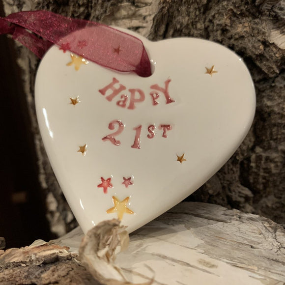 21st Birthday Ceramic Heart