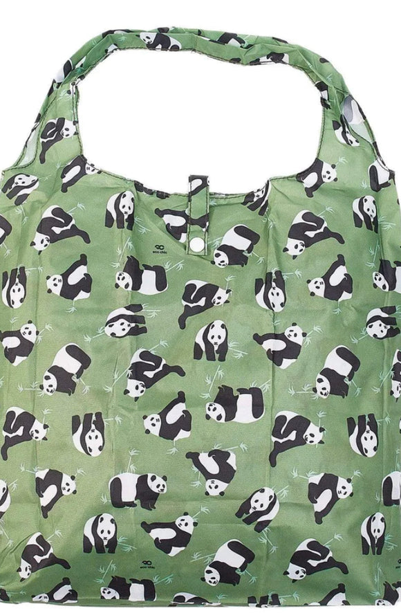 Eco Chic Foldable Green Panda Shopper