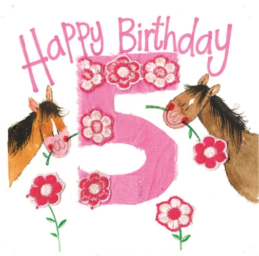 Girl Horse 5th Birthday Card