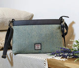 Harris Tweed Large Shoulder Bag, Turquoise Herringbone