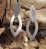 Open Shield Brushed Silver Earrings 32mm Drop