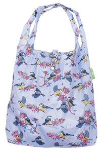 Eco Chic Lightweight Foldable Reusable Shopping Bag Blue Tits